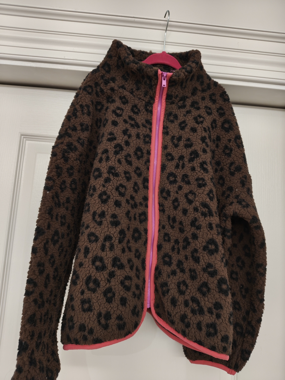 Old Navy Brown Leopard Sherpa Jacket with Pink Trim